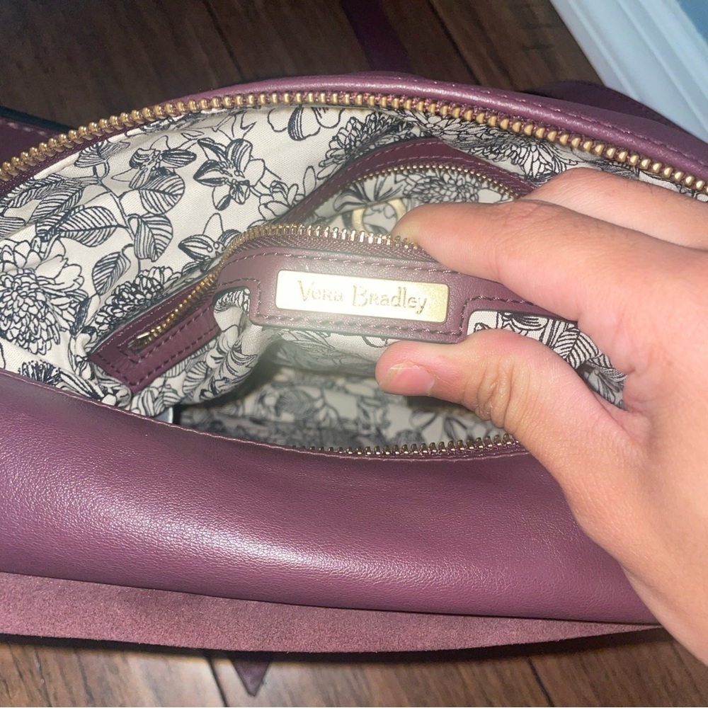 Plum leather suede satchel messenger saddle bag Vera Bradley crossbody purse - Picture 5 of 17